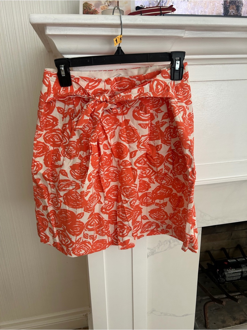 J. Crew Coral and White Floral Tie-Waist Skirt